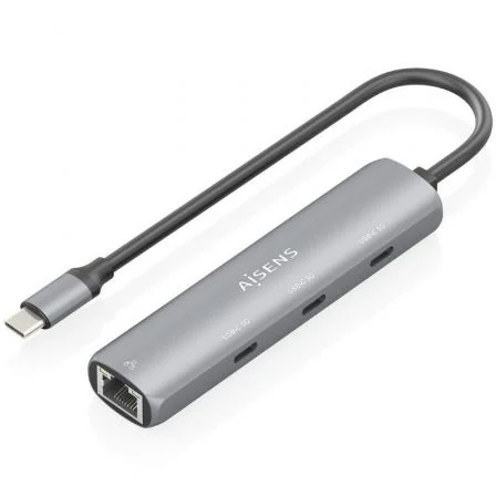 AISENS Dock USB-C a Ethernet Gigabit + Hub 3xUSB-C, Gris, 15cm